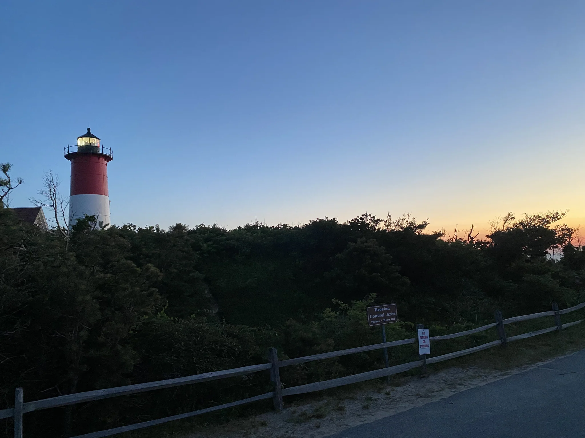 Nauset Light, the red-and-white lighthouse above the dunes in Eastham, Massachusetts
