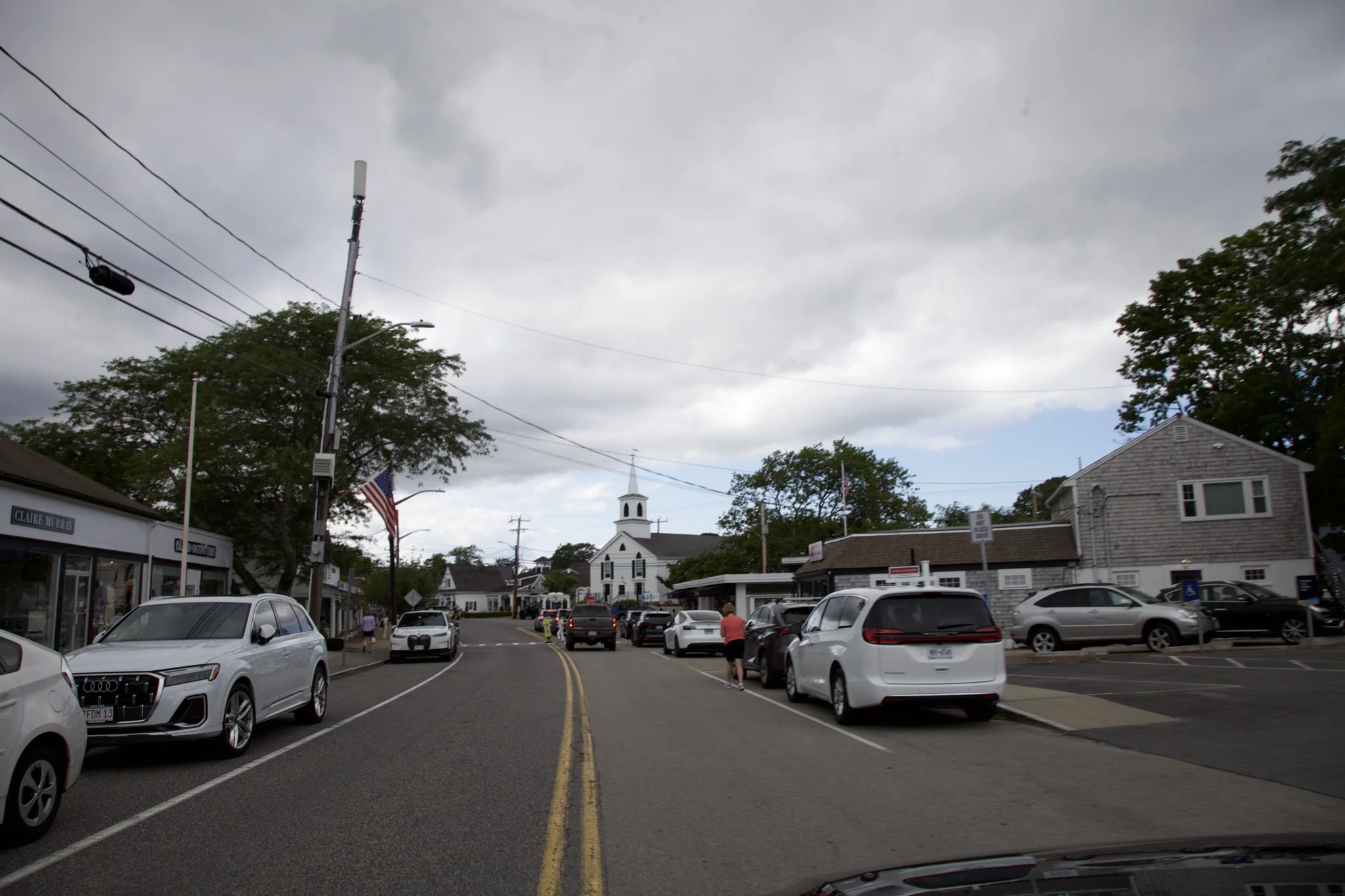 Main Street through Osterville village toward the white church spire, Barnstable