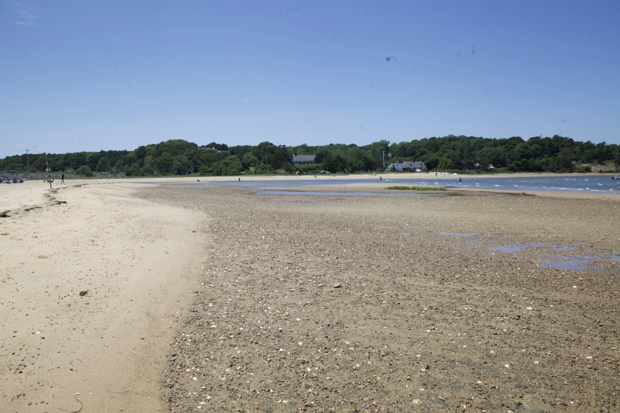 Sand spit and shallow water along the Chatham shoreline at low tide