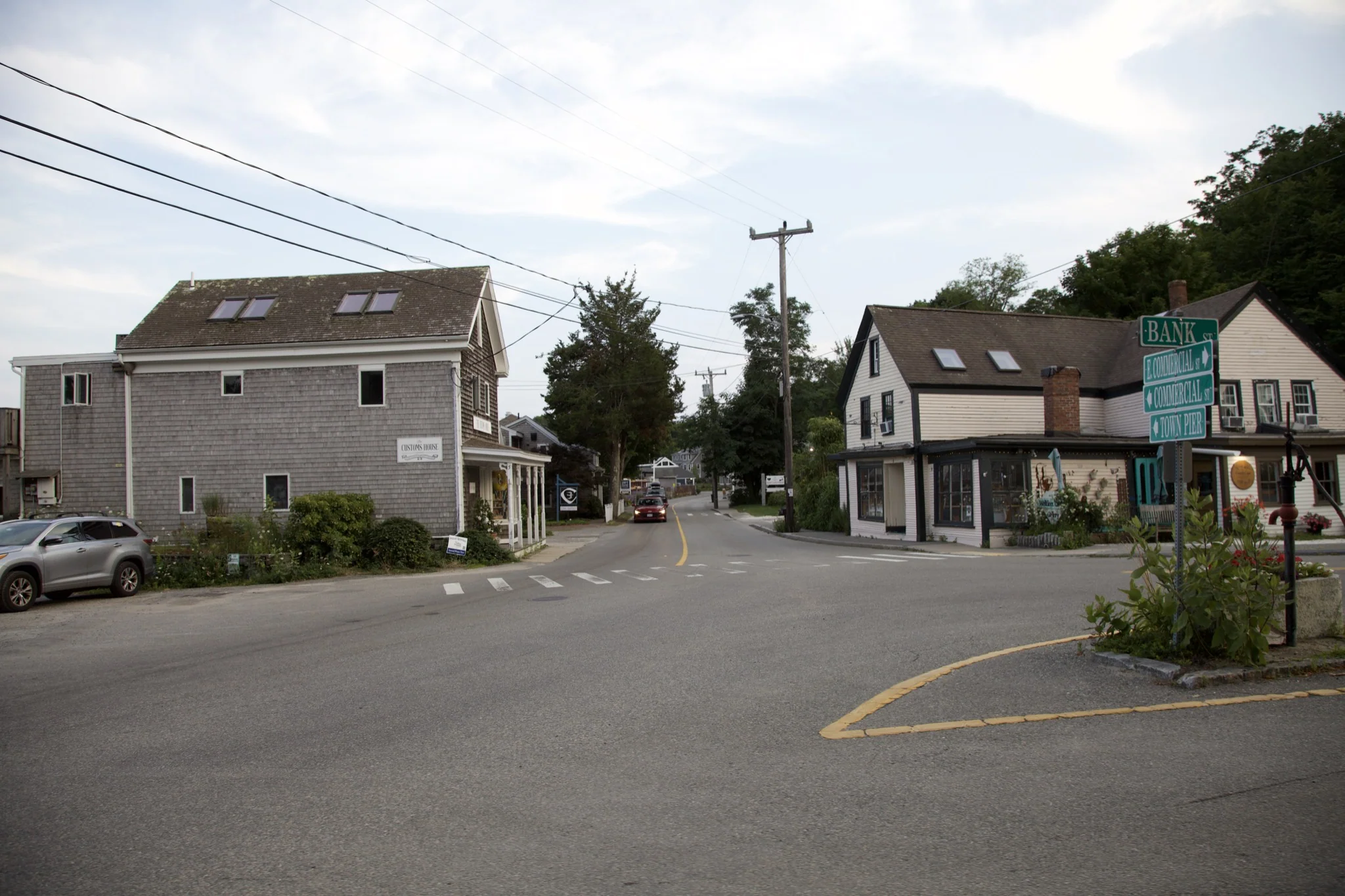 Quiet village street through Wellfleet centre in the evening